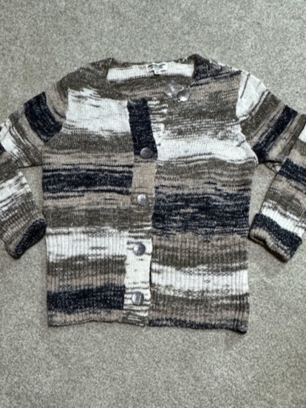 NEW Norm Thompson Cardigan Sweater 3/4 Sleeves Cream/Taupe/Gray Large Buttons XL